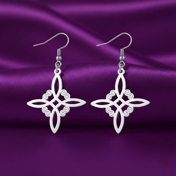 Witch Knot Silver Tone Dangle Earrings Stainless Steel Fashion NWOT - Picture 6 of 8